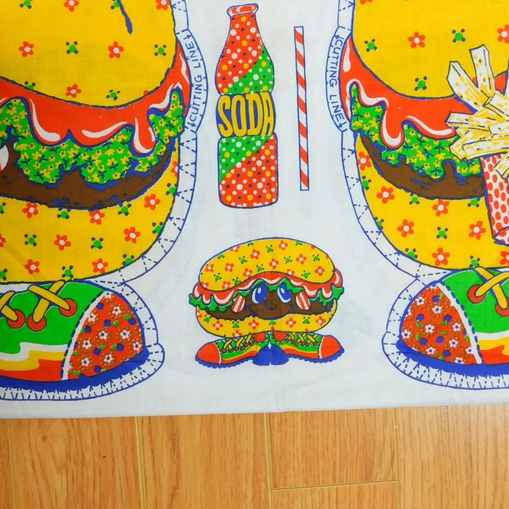Calico Burger Pillow Panel Fabric Sewing Cushion Vintage Craft Cute Novelty NEW